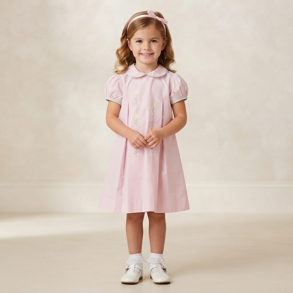 Lullaby Set Floral Embroidered Dress Kids Size 6 Pink Good Pleated A-Line